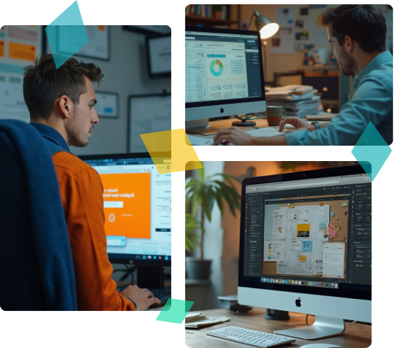 A man at his computer, facing challenges in regularly updating and maintaining his website.