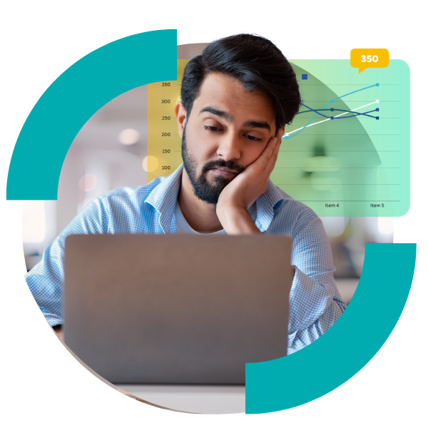 A man studying graphs on his laptop, dedicated to enhancing web support through data evaluation.