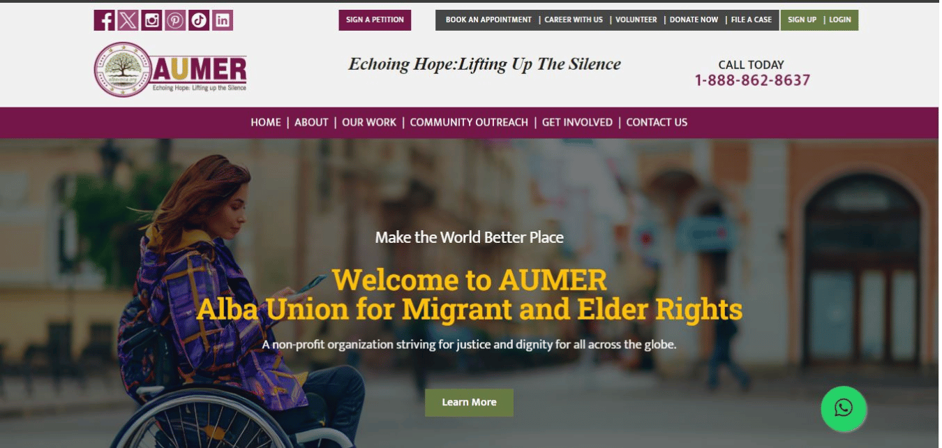 Mockup of AUMER non-profit organisation website.