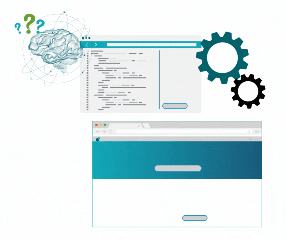 A computer screen displaying a brain icon to a website symbolizing from thought to an interactive website.